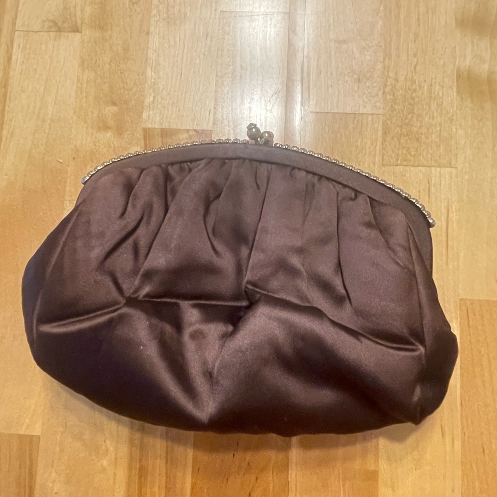 1950s Brown Satin Clutch with Rhinestones